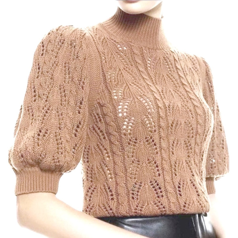 Elie Tahari Crochet Balloon Sleeve‎ Wool Sweater Brown Women's Size Small EUC